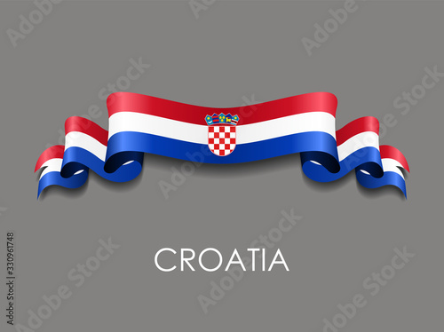 Tablou pe pânză Croatian flag wavy ribbon background. Vector illustration.