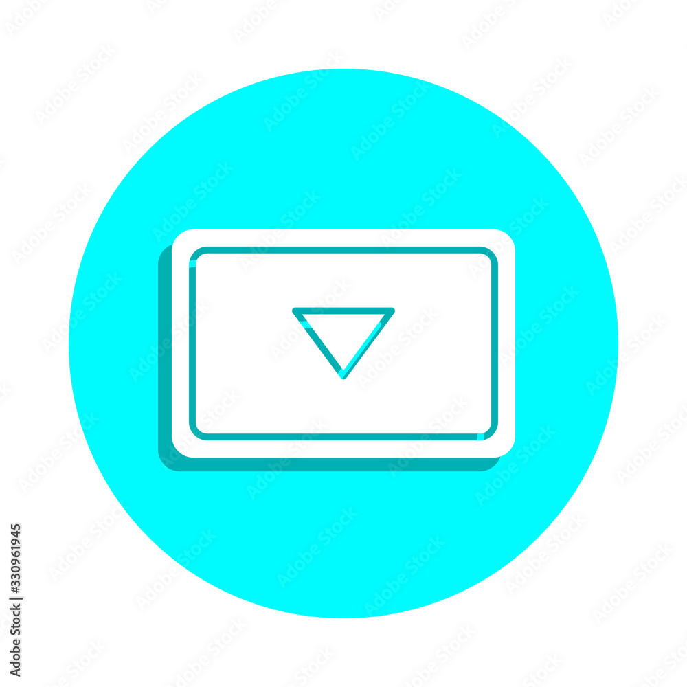Down arrow in rectangle badge icon. Simple glyph, flat vector of web icons for ui and ux, website or mobile application Down arrow in rectangle badge icon. Simple glyph, flat vector of web icons for ui and ux, website or mobile application