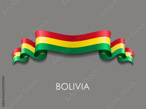 Bolivian flag wavy ribbon background. Vector illustration.