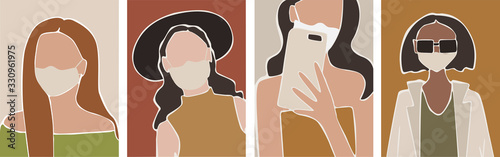 Put on a medical mask. The world is struggling with an outbreak of coronavirus. do not panic and stay home for your safety. take care of yourself. Vector graphics