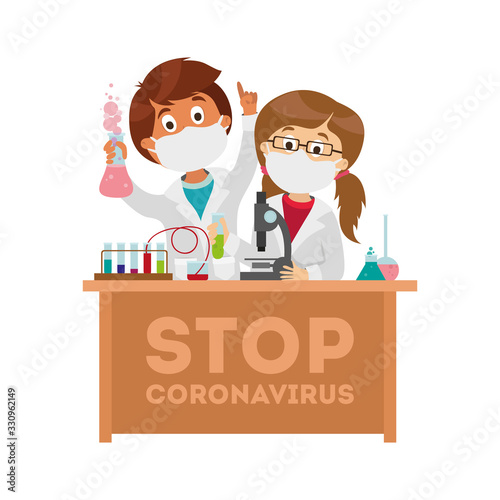Put on a medical mask. The world is struggling with an outbreak of coronavirus. do not panic and stay home for your safety. take care of yourself. Vector graphics