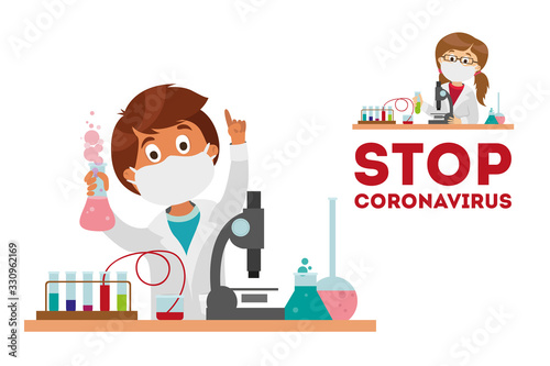 Put on a medical mask. The world is struggling with an outbreak of coronavirus. do not panic and stay home for your safety. take care of yourself. Vector graphics