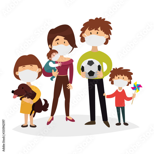 Put on a medical mask. The world is struggling with an outbreak of coronavirus. do not panic and stay home for your safety. take care of yourself. Vector graphics