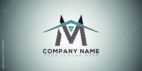 M real estate home construction letter logo design vector