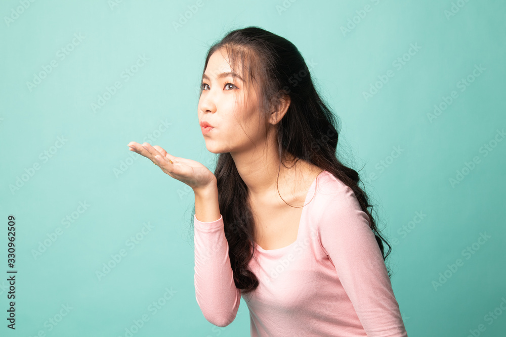 asian, beautiful, blow, blowing, cyan, female, girl, hand, kiss, kissing, lady, lips, mouth, person, portrait, studio, white, woman, young asian, beautiful, blow, blowing, cyan, female, girl, hand, kiss, kissing, lady, lips, mouth, person, portrait, studio, white, woman, young