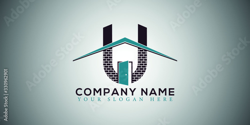 U real estate home construction letter logo design vector