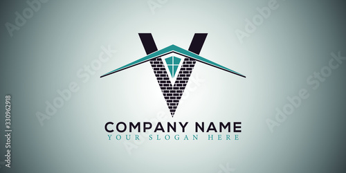V real estate home construction letter logo design vector