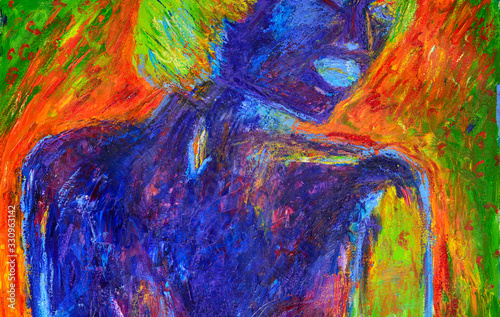 Fototapeta Naklejka Na Ścianę i Meble -  Painting. Oil on canvas. Abstract texture. Background art. Blue, green and red texture. Drawn with a brush. A fragment of a work of modern art.