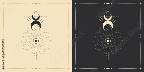 the sun and moon, the beauty of the eastern night. traditional folk spiritual elements. space objects. Vector graphics