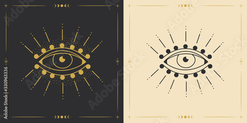 the sun and moon, the beauty of the eastern night. traditional folk spiritual elements. space objects. Vector graphics