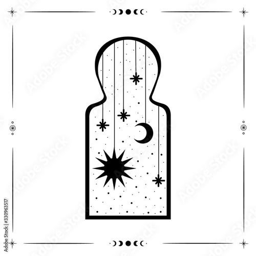 the sun and moon, the beauty of the eastern night. traditional folk spiritual elements. space objects. Vector graphics