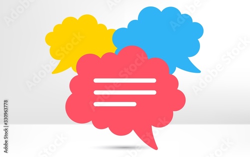 Speech bubble icon. Chat message sign. Talk, speak symbol. Communication balloon template. Support or contact icon. Talking, thinking chat bubble. Thought sign. Colorful dialog elements. Vector