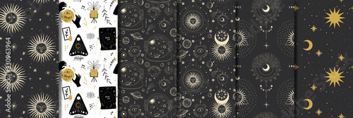 Vector illustration set of moon phases. Different stages of moonlight activity in vintage engraving style. Zodiac Signs
