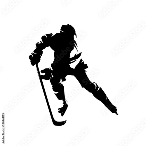 Ice hockey player, isolated vector silhouette, ink drawing