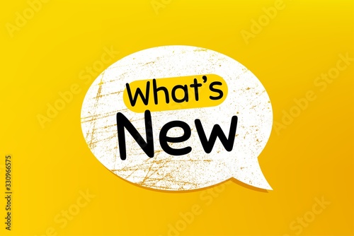 Whats new symbol. Banner with grunge speech bubble. Special offer sign. New arrivals symbol. Chat bubble with scratches. Whats new promotion text. Vector