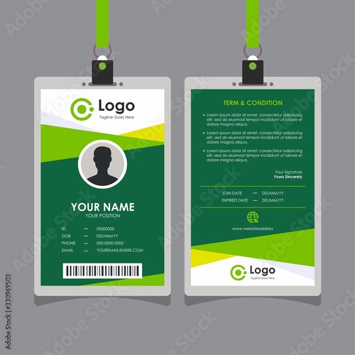 Simple Abstract Geometric Colorful Green and Yellow Id Card Design, Professional Identity Card Template Vector for Employee and Others