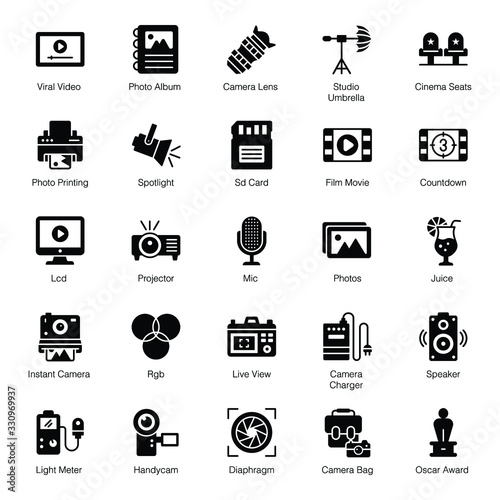 Cinematography Equipment Solid  Icons Pack  photo
