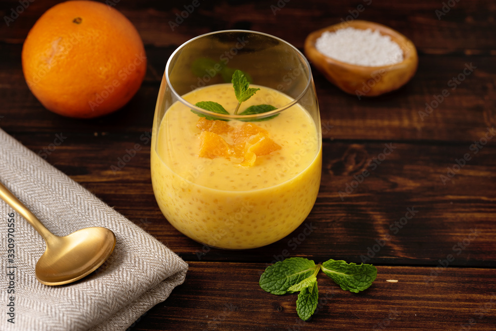 Delicious vegan tapioca pudding with orange flavor Delicious vegan tapioca pudding with orange flavor