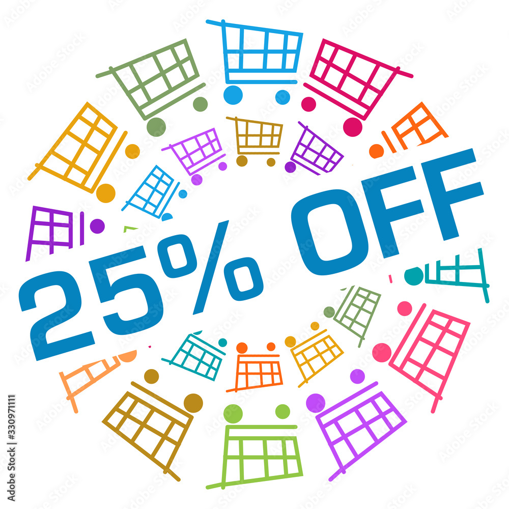 Discount Twenty Five Percent Off Colorful Shopping Cart Circular Badge Style 