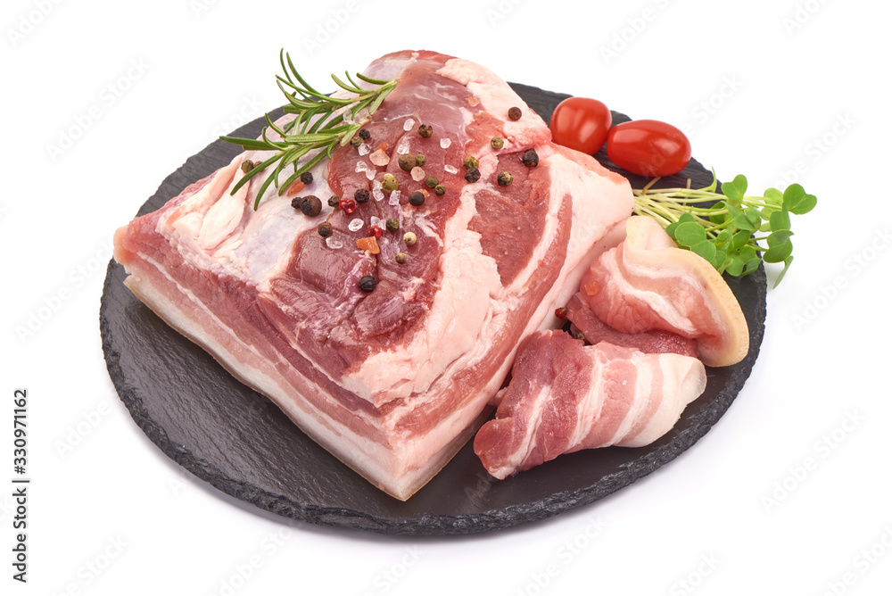 Belly pork meat, isolated on white background Belly pork meat, isolated on white background