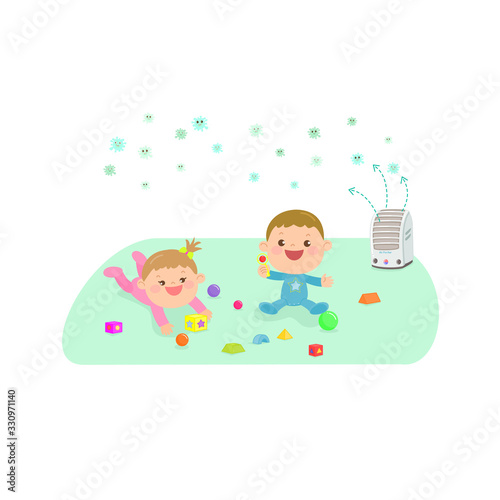 Kids playing and Purifier Working Vector