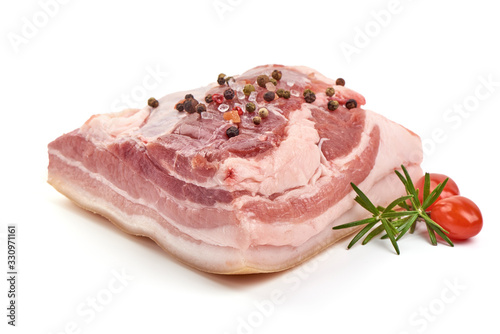 Raw pork belly meat, isolated on white background