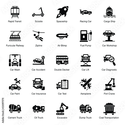 Travel and Transport Solid Icons 