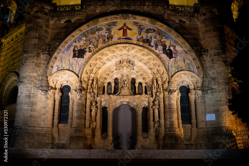 Fragment of the Temple of the Sacred Heart of Jesus at night on Mount Tibidabo. Barcelona  Spain