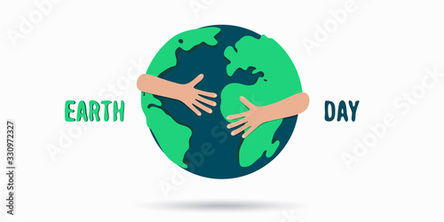 Icon of a person hugging the planet. Earth care symbol.