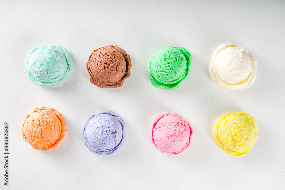 Colorful pastel ice cream with waffle cones Colorful pastel ice cream with waffle cones