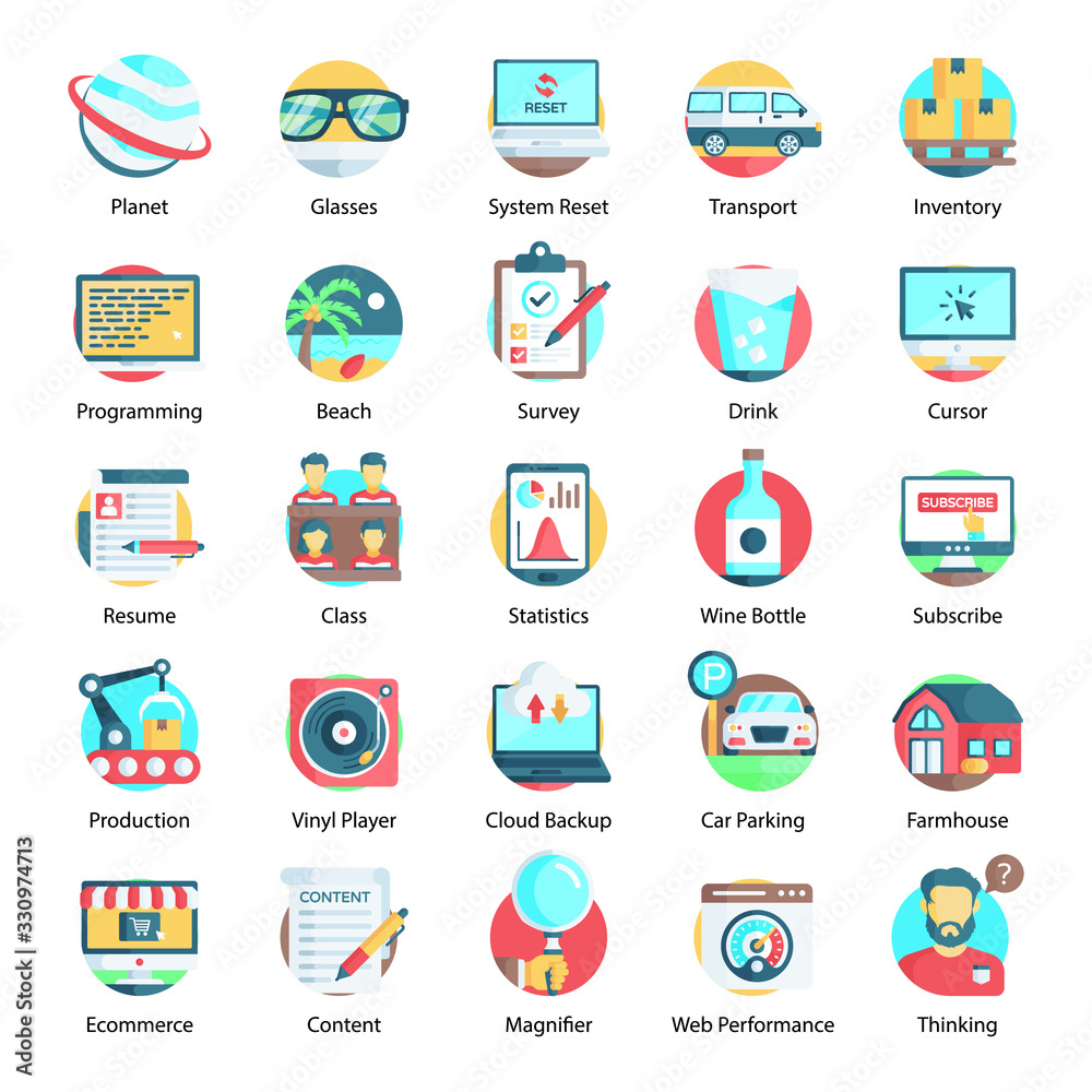 Conceptual Colorful Flat Icons Pack 