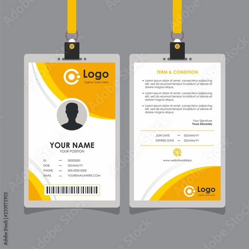 Simple Clean Curve Yellow Fresh Id Card Design, Professional Identity Card Template Vector for Employee and Others