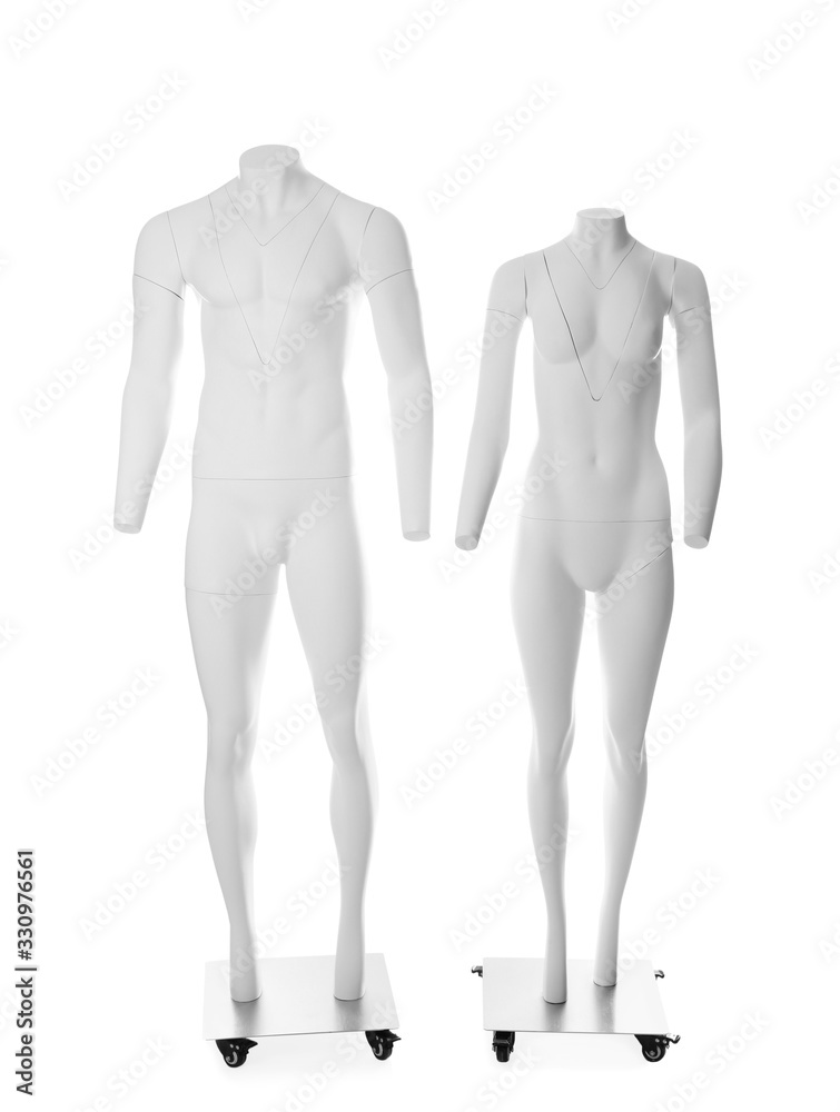 Male and female ghost headless mannequins with removable pieces isolated on white Male and female ghost headless mannequins with removable pieces isolated on white