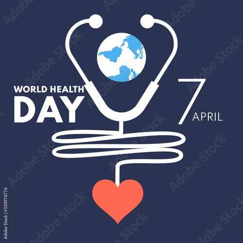 International world health day greeting card design template consisting earth illustration. Heal the world vector illustration.