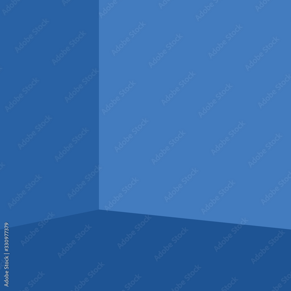 Empty corner of the room with blue walls and floor, different shades of walls and floor, vector illustration