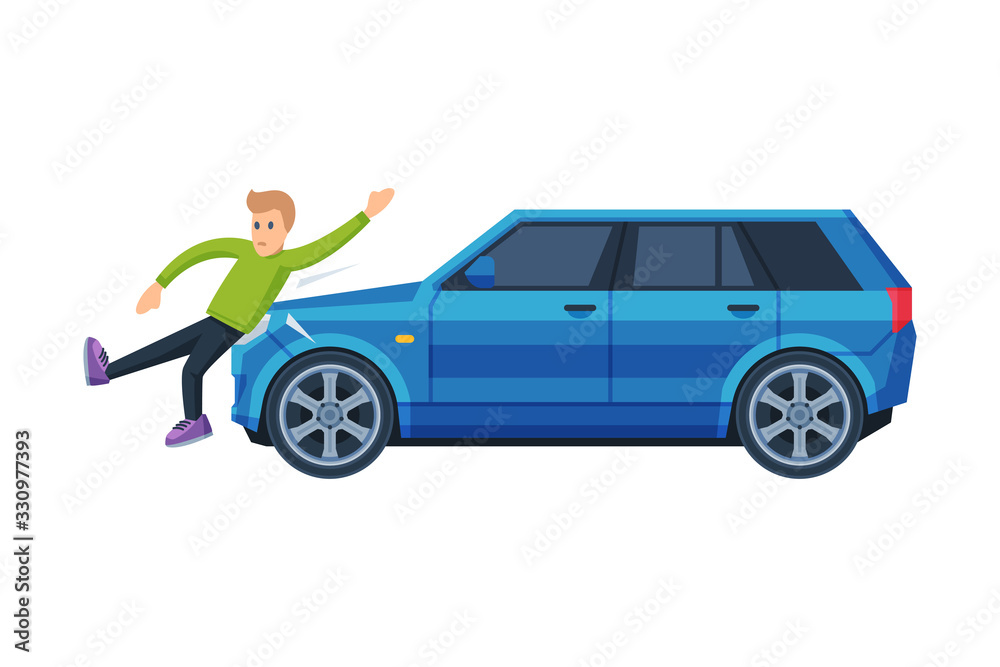 Car Hitting Pedestrian on the Street, Road Accident Flat Vector Illustration Car Hitting Pedestrian on the Street, Road Accident Flat Vector Illustration