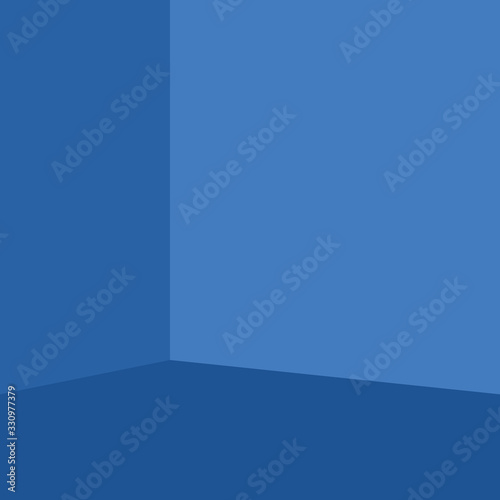 Empty corner of the room with blue walls and floor, different shades of walls and floor, vector illustration