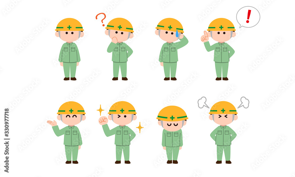 工事現場の男性作業員のイラストセット(デフォルメカラー) 工事現場の男性作業員のイラストセット(デフォルメカラー)