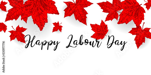 Canada Labour Day background. Falling maple red leaves pattern for design banner, poster, greeting card for national canadian holiday. Red color leaf vector wallpaper illustration
