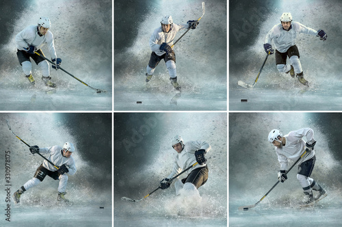 Photography Caucassian ice hockey Players in dynamic action in a professiona