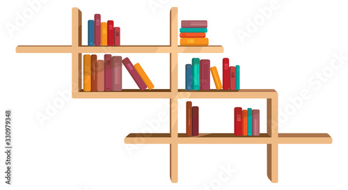 Colorful books on shelf. Vector illustration in cartoon style.