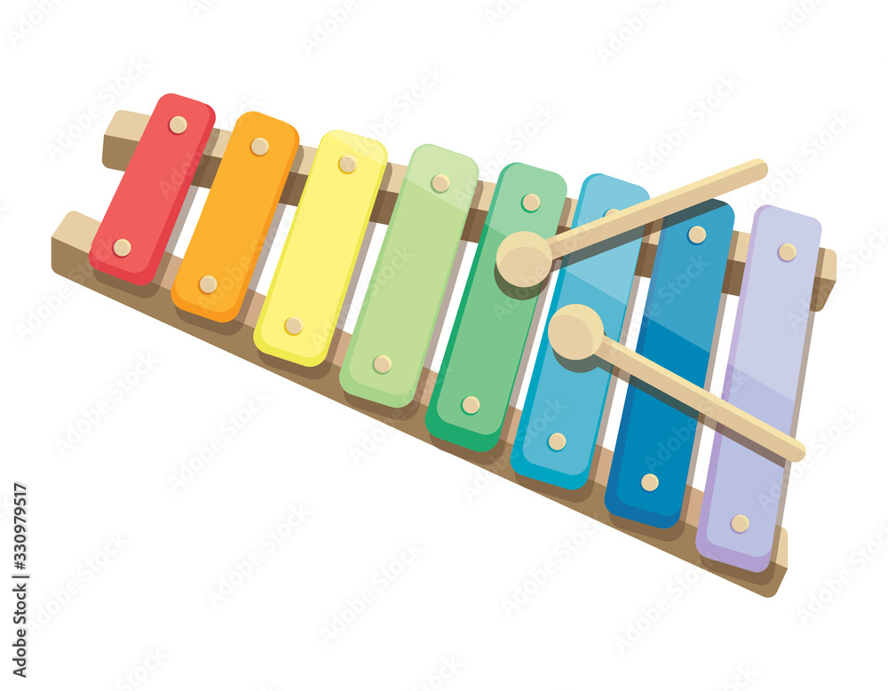 Children's xylophone. Bright toy in cartoon style isolated on white  background. Stock Vector | Adobe Stock