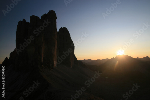 The north faces of the Tre Cime di Lavaredo, Three Peaks of Lavaredo, Dolomites, Italy