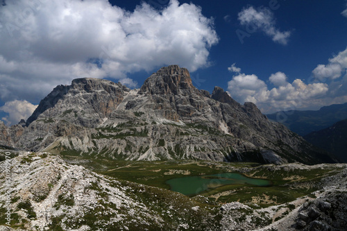 Panoramic View Of Piani Lakes near Tre Cime Di Lavaredo, Dolomites, Italy