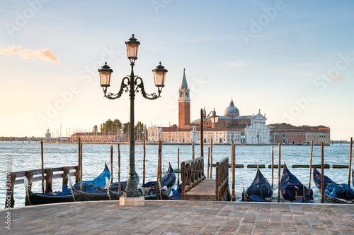 View of San Giorgio Maggiore Island with gondola in the foreground, Venice, Italy