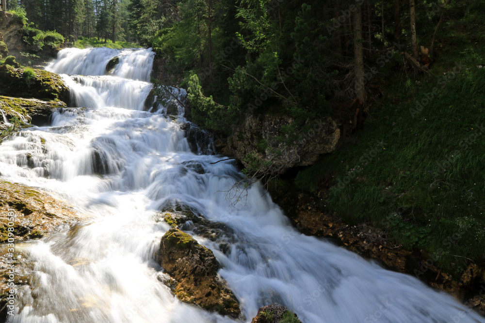 The Fanes waterfalls, Cascate di Fanes, Dolomites, Italy The Fanes waterfalls, Cascate di Fanes, Dolomites, Italy