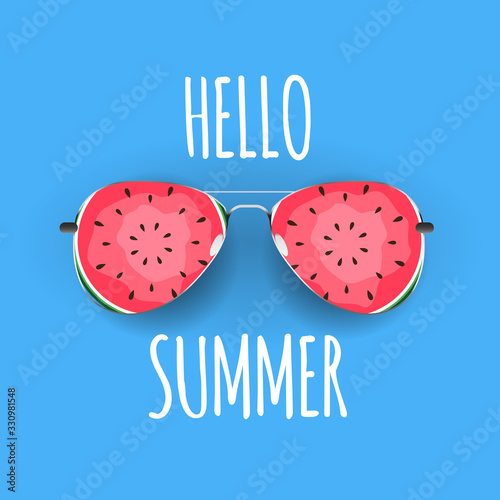 Summer Background with Glass and Watermelon. Vector Illustration