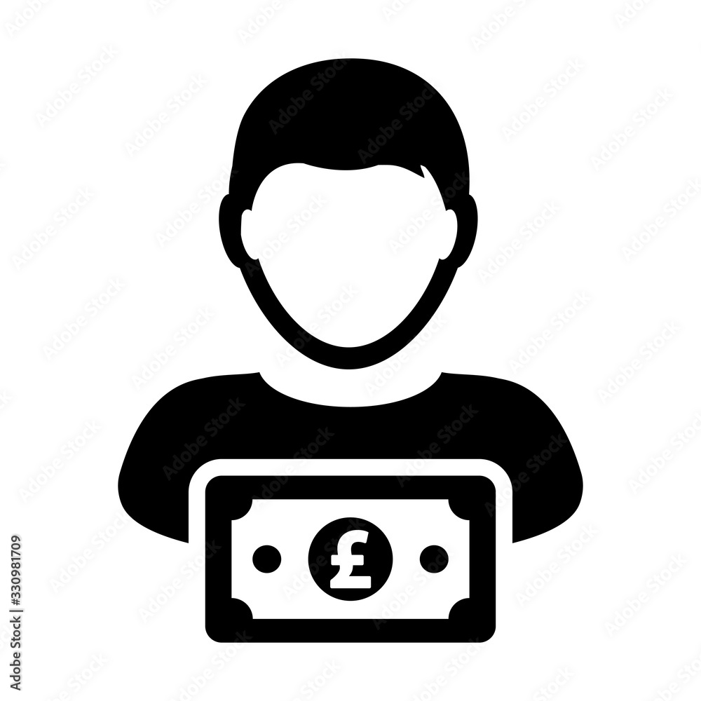 British Pound sign icon vector male user person profile avatar with currency money symbol for banking and finance business in flat color glyph pictogram illustration British Pound sign icon vector male user person profile avatar with currency money symbol for banking and finance business in flat color glyph pictogram illustration