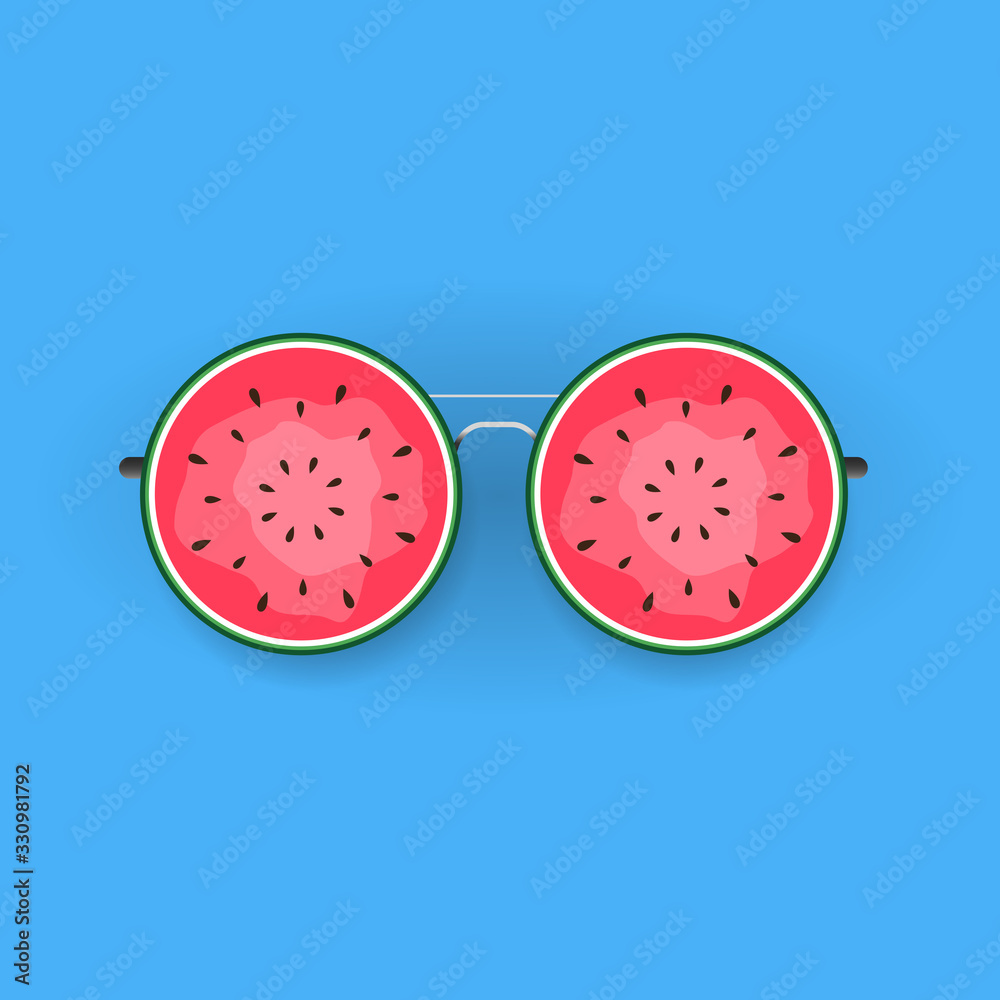Fototapeta premium Summer Background with Glass and Watermelon. Vector Illustration