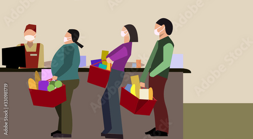  People are buying masks in a supermarket, coronavirus, covid-19